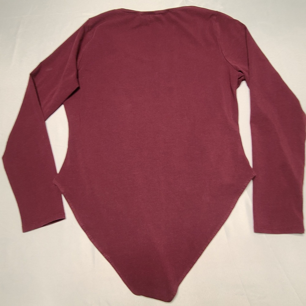 New Look Bodysuit Womens‎ 14 Burgundy Long Sleeve Scoop Neck Cotton Stretch Wine